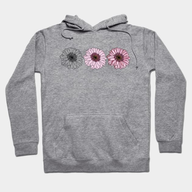 Three Gerberas Floral Drawing Hoodie by ellenhenryart